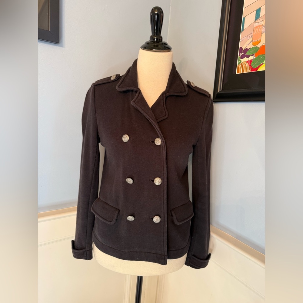 Gap Y2K Black Fleece Pea Coat Cardigan Jacket Sz M
